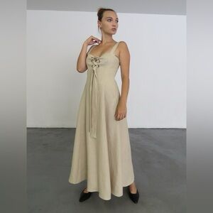 Mara Hoffman Beige Lace-Up Midi Dress SZ 8